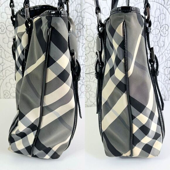 BURBERRY Black Beat Check Victoria Tote Bag - Picture 8 of 15